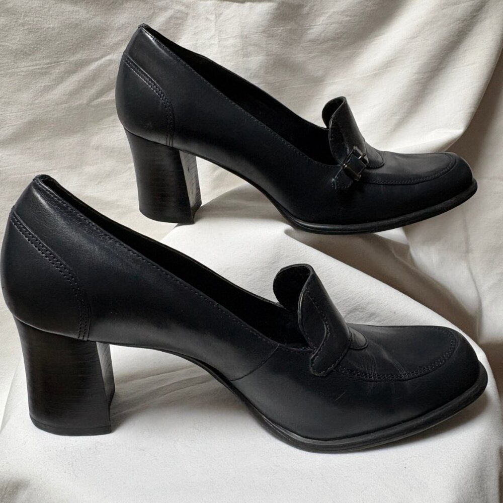 Nine West Navy Leather Heeled Loafers – Size 6 - Picture 6 of 10